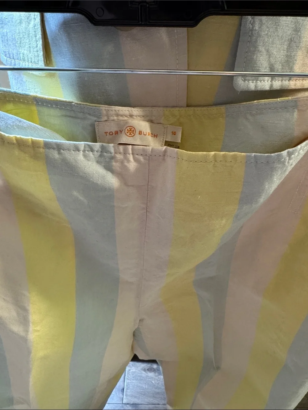 Tory Burch Yellow, White and Pale Blue Striped Pants and Blazer